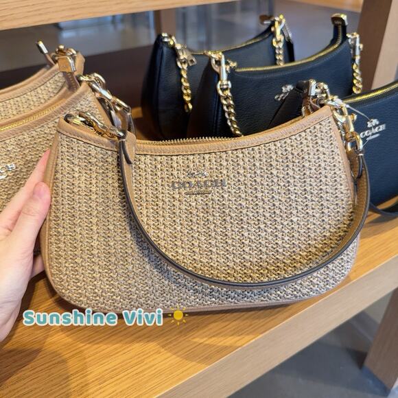 Coach Handbags - NWT COACH Teri Shoulder Bag With Charm CEC43 straw/Im/Toast Leather